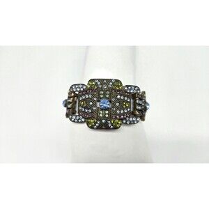 Heidi Daus Art Deco Swarovski Crystal Bracelet Signed Bronze Statement Jewelry